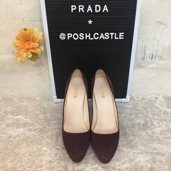 Prada Shoes - Prada Suede Burgundy Pumps Size 39